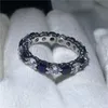 Klassieke Vrouwelijke Infinity Ring 925 Sterling Zilver Blauw 5A Zirkoon CZ Engagement Wedding Band Ringen voor Vrouwen Bruids Sieraden
