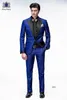 2018 Slim Fit Black Szal Lapel Mężczyźni Formalne Zielone / Czerwone / Royal Blue / Filety Garnitury z spodniami Mężczyźni Wedding Garnitury Groom Suit Prom Tuxedo