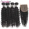 Brazylijski prosty pakiet do włosów dziewiczy REMY REMY Human Hair Weave 4 wiązki z zamknięciem 13x4 koronkowe wiązki czołowe głębokie fala ciała perwersyjne curl