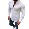 2018 algodão linho camisa de verão homens tops casual solta v pescoço manga comprida homens cor sólida plus size camiseta Chemise homme