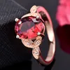 En gros 10 pièces à la main ovale rouge grenat or Rose anneaux pierres précieuses argent pour femme cristal zircone anneaux bijoux taille 6 7 8 9