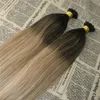 Balayage Human Hair i 팁 확장 omber # 2 # 12 팁 융합 prebonded 헤어 익스텐션 스틱 Keratin i 팁 머리카락 100g