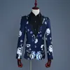 homens casamento blazer slim fit Tide Navy Blue Floral Imprimir Moda Suits Casual Mens 2 peças / conjuntos jacket + pants Designs