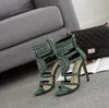 Stile etnico Open Toe Designer con strass Sandali con tacco alto Sandali con tacco alto in cristallo Scarpe estive con diamanti Sandali da donna gladiatore nero verde