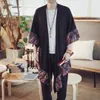 Mężczyźni bawełniana lniana długi kardigan płaszcz wierzchniej odzieży mężczyźni moda przypadkowa luźna kurtka kimono płaszcz