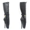 Kostenloser Versand 2018 Neue 18 cm/7 "High Heel LOCKY Abschließbare Ballett Stiefel Frauen Kreuz-gebunden Fetisch Sexy Pinup Spike Heels kniehohe Stiefel BLB230-1