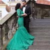 green illusion 3/4 Ärmel Spitze Abendkleid Meerjungfrau Plus Größe V-ausschnitt Perlen Arabisch Muslimische Frauen Formale Prom Abendkleider Robe de Soiree