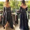 Vintage Lace Dark Navy Avondjurken High Low Sweetheart Halsline Party Cocktails jurken off-shoulder lange prom-jurk op maat gemaakt