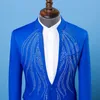 Costumes Slim Homme Costumes Adultes Bleu Brillant Cristaux Blazers Pantalons costume chanteur Prom Chorus Master pour costume costume de scène hôte