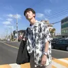 Casual Plant Afdrukken Vrije tijd Dunne revers Korte Mouw Bloem Kleur Mannen Shirt 2018 Zomer Chiffon Hawaiiaanse losse shirts Homme