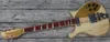 660 6 Strings Natural Electric Guitar Neck Thru Body Gloss Varnish Red Fingerboard Checkerboard Binding Sparkle Gold Pickguard3155838