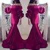 Mulberry Color Mermaid Prom Dresses Sexy Off The Shoulder Losse Lange Mouwen Satijnen Avondjurken Cocktail Party Jurk Formele Kleding voor Vrouwen