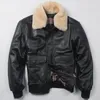 Avirex jaqueta de vôo gola de pele jaqueta de couro genuíno dos homens preto marrom casaco de pele carneiro inverno bomber masculino