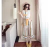 2018 Kvinnor Casual Striped Two Piece Set Kvinnor Sommar Ärmlös Elegant Tank Top Office Lady Arbete Wide Ben Pants Chiffon Suit