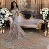 Dubai Arabic Luxury Sparkly 2019 Wedding Dresses Sexy Bling Beaded Lace Applique High Neck Illusion Long Sleeves Mermaid Vintage Bridal Gown