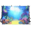 Sous la mer fête d'anniversaire toile de fond photographie algues colorées étoile de mer soleil à travers l'océan bleu enfants dessin animé Photo Booth arrière-plans