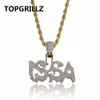 TOPGRILLZ Moda Hip Hop Placcato color oro Iced Out Micro pavimentato brillante CZ Stone Letters Combina collana pendente per uomo Fifts