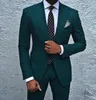 Dark Green Wedding Tuxedos Slim Fit Men's Business Suit Kurtka + Spodnie Męskie Garnitury Dwa Guziki Garnitury Ślubne Groomsmen Tuxedos