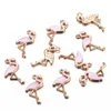 100 sztuk 15x26mm Stop Red Różowy Kolor Emalia Elegancja Akcesoria Zwierząt Ustalenia Swan Wisiorek Flamingo Charms Dla Biżuterii DIY Making