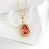 Ruby Teardrop Pendant Chain 18k Yellow Gold Filled Womens Pendant Necklace Fashion Jewelry Beautiful Female Gift