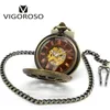 Men's Antique Hand Wind Mechanical Pocket Watch Fashion Men Cool Wood Dial Steampunk Vintage Skeleton Pocket Watch Pendant Gifts