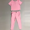 Moda Rosa Verão Mulheres 2 peça set Fatos de Treino Mulheres Terno camiseta Com Calças de Jogging Fatos