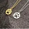 Acciaio inossidabile Argento Gold Dog Puppy Footprint Pet Paw Stampa perlina Crystal ArtAws Charm Dangle Collana Collana