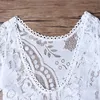 Kobiety Boho Slit Side Lace White Backless Maxi Dress New Wiosna Lato Lapel Z Długim Rękawem Plaża Długie Suknie Bluzki Koszula Sexy Sukienka na plaży