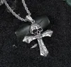 Cool Large Biker 316L Stainless steel Skeleton skull Cross Pendant Men's Rope Necklace Gothic Jewelry 24'' Vintage