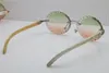 Lunettes de soleil en corne de buffle blanc haut de gamme en gros Lunettes de vue chaudes T8200761 Lentille ovale sans monture Sculpté Lentille de coupe Vintage Lunettes de soleil unisexe