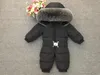 2018 الشتاء الطفل السروال القصير أطفال الفتيان الفتيات الثلج ارتداء snowsuit طفل مقنع الفراء طوق بطة أسفل بذلة الأطفال ملابس خارجية سميكة 1-5years