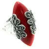 Sällsynta 925 Sterling Silver Red Coral Gems Handcrafted Ring Storlek 7/8/9/10