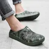 2018 kamouflage asfalterad sommartofflor Herr ihåliga andningsbara strandflip flops Unisex Casual Slip-on Flats Sandaler Utomhus vada skor