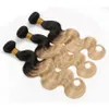 Cheveux indiens crus colorés 3 paquets avec fermeture à lacets partie centrale vague de corps T1B 27 blond miel Ombre cheveux humains Weaves2887543