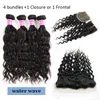 10a klasy Human Virgin Hair Remy Wiązki Prosto ciała Deep Water Wave Z Koronką Zamknięcie Frontal Pre plucked Dla Black Women przednia Weave Rozszerzenia Wątek Kinky Curly