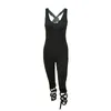 Women ladies summer sexy clubwear jumpsuit fashion solid black sleeveless backless v-neck bandage skinny jumpsuits long overalls