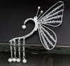 Butterfly örhängen, kristallpärlor, handgjorda brudtillbehör, nya kvinnliga älvor, nya stilkamma örhängen.
