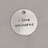 Fashion Alloy Round I Love Unicorns I Love Flamingos Message Pendant Charms For Kids 50pcs 21mm AAC18901495241