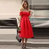 Beautiful Bateau Neck Satin Homecoming Dresses Sleeveless A-Line Plus Size Tea Length Short Prom Dress Cocktail Cocktail Party Club Wear