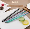 215 * 12mm Paille en acier inoxydable 5 couleurs Paille en métal coloré potable réutilisable droite grandes pailles pour jus de café pailles à boire I348