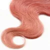 Rose Gold Human Hair Weaves With 4x4 Lace Stängning Två Tone 1B Rose Pink Body Wave Lace Closure med buntar European Virgin Hair