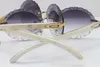 Hot Rimless Blanc Véritable Lunettes De Soleil Rondes Naturelles New Vintage Bonne Qualité Lunettes T8200761 Ovale Len Sculpté Lentille Lunettes Unisexe