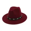 Vintage Wollfilz breite Krempe Gambler Fedora Hut Totenkopf Niete Leder Dekoration Herren Damen Panama Jazz Formal Top Hut Mütze