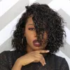 Dantel Ön Siyah Kadınlar Için Tam Dantel Peruk Brezilyalı Bakire İnsan Saç Kısa Bob Peruk Ağartılmış Düğüm Kıvırcık Tutkalsız Dantel Peruk 10 inç