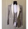 Cheap Light Grey Groom Tuxedos Three Piecs Ivory Shawl Collar Blazer Groomsmen Mens Wedding Suits Custom Made JacketPantsVestt8251290
