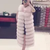 Winter Woman Long Faux Fur Vest High Quality 11 Lines Hooded Female Fur Clothing Warm Outwear