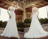 One Word Shoulder Wedding Dresses White Fish Tail Lace Long Sleeved Lace Sexy High Quality Spring Sticker Beaches Wedding Dresses DH103