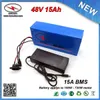 High Quality PVC cased Lithium Battery 48V 15Ah for Electric Bike Scooter built in 18650 cell 15A BMS with Charger FREE SHIPPING
