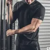 Zomer nieuwe heren t-shirt mode mannen t-shirt kleding gym elastische strakke spandex man O-hals tops mannen Tees