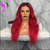 Fashion two tone Simulation Human Hair Wig body Wave Wigs With middle part ombre red color synthetic lace front wig for black women